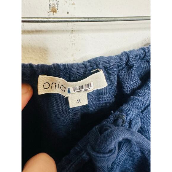 ONIA Dark Blue Linen Blend Wide Leg Drawstring Trousers Pants Size Medium - Picture 9 of 13